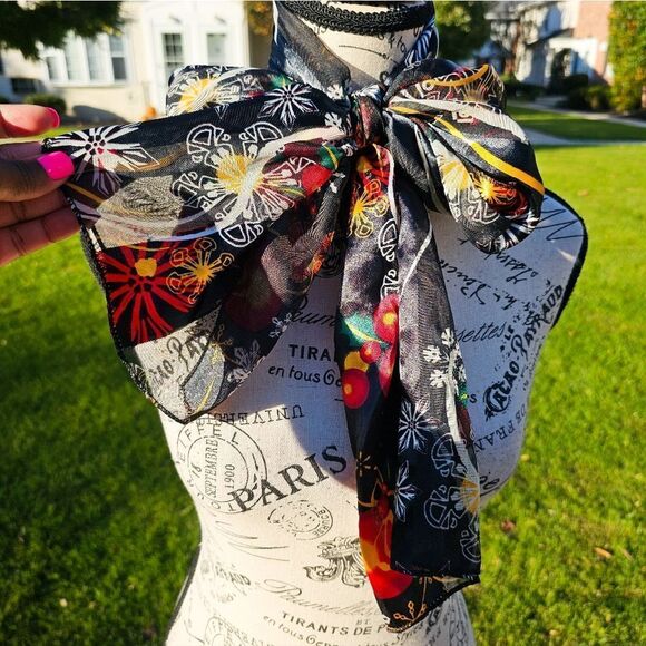 VTG Set Of 2 Festive Cats Ornament Print Oblong Holiday Theme Scarves. - Picture 3 of 15